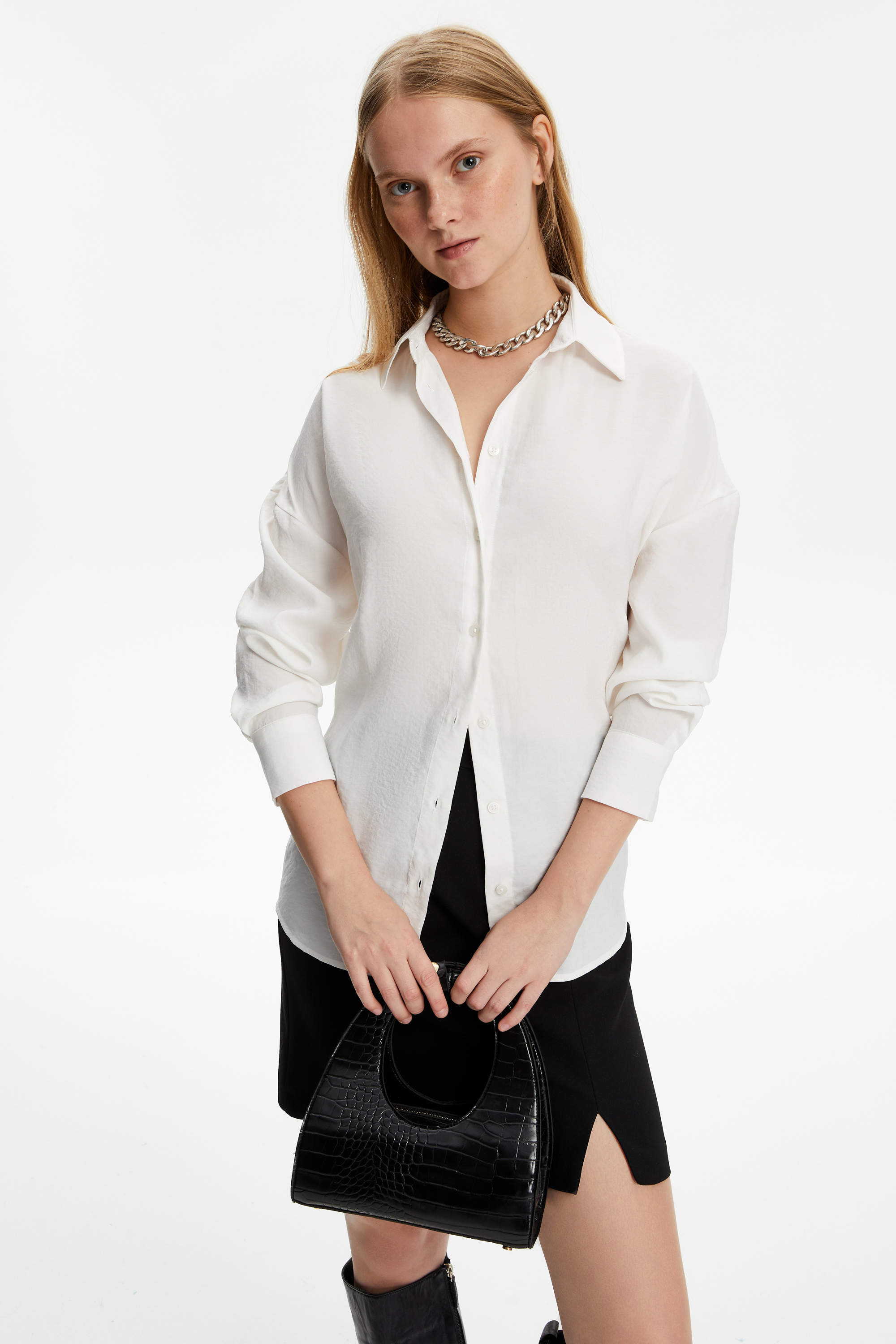 MODAL KARIŞIMLI OVERSIZE GÖMLEK