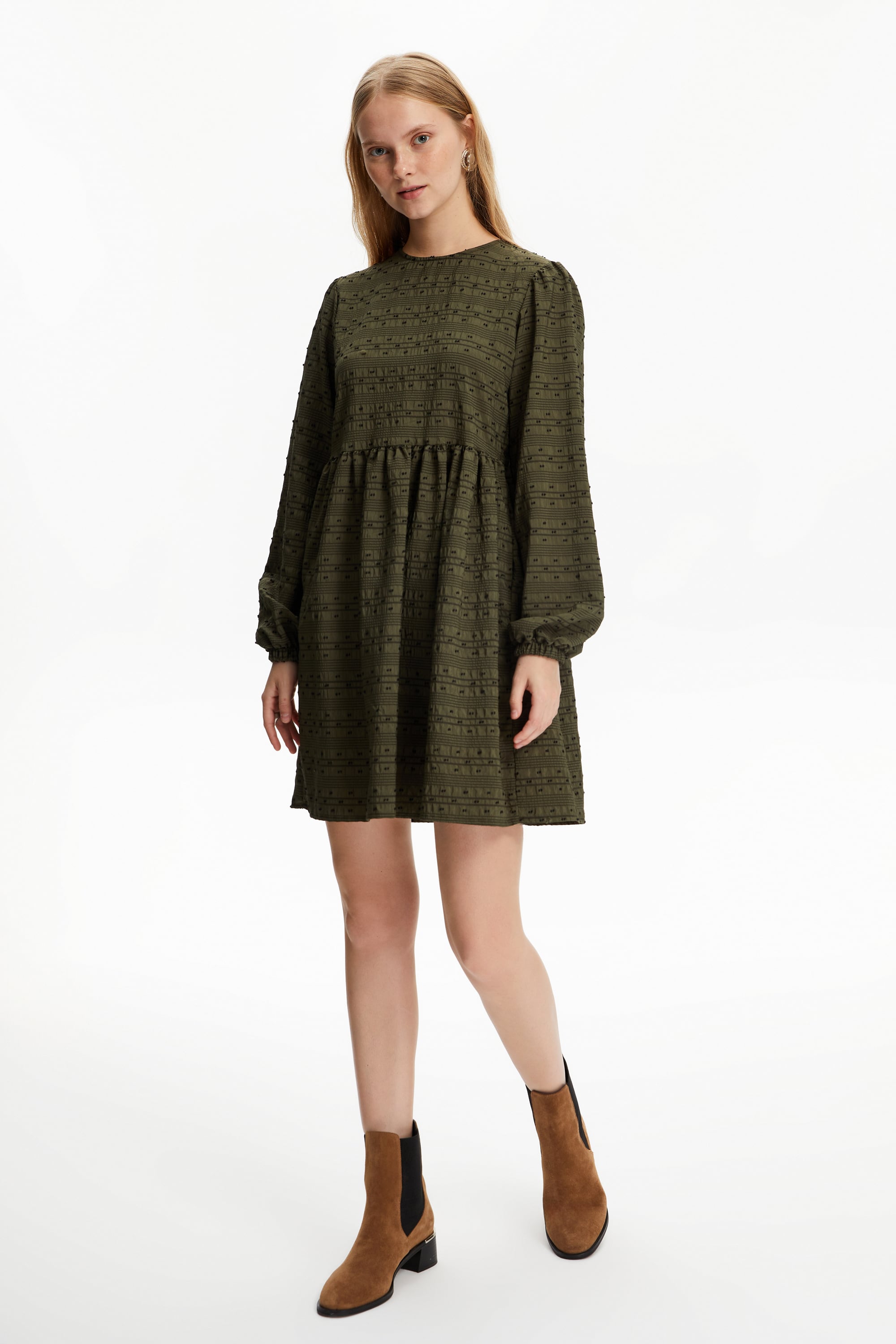 ÇİZGİLİ MİNİ PEPLUM ELBİSE