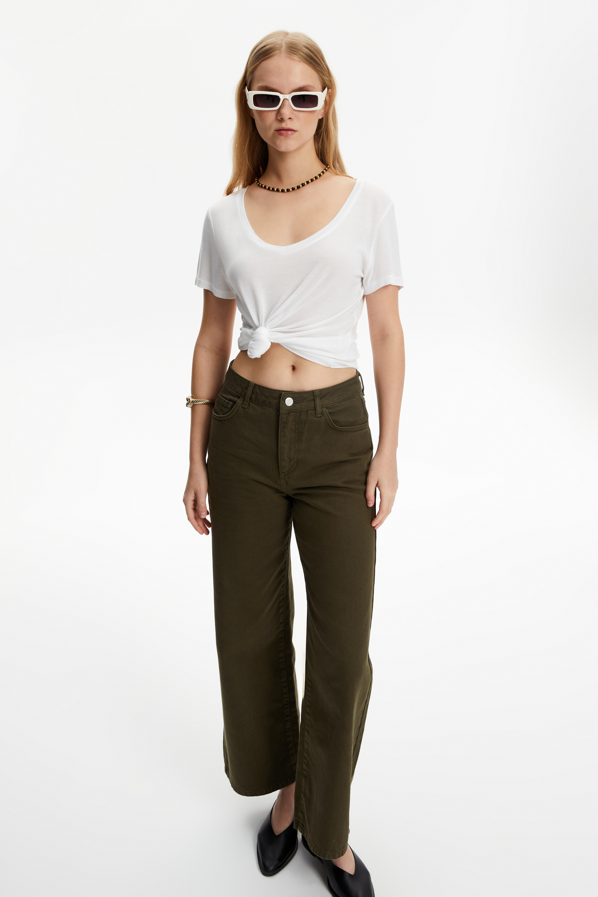 V YAKA VİSKON T-SHIRT