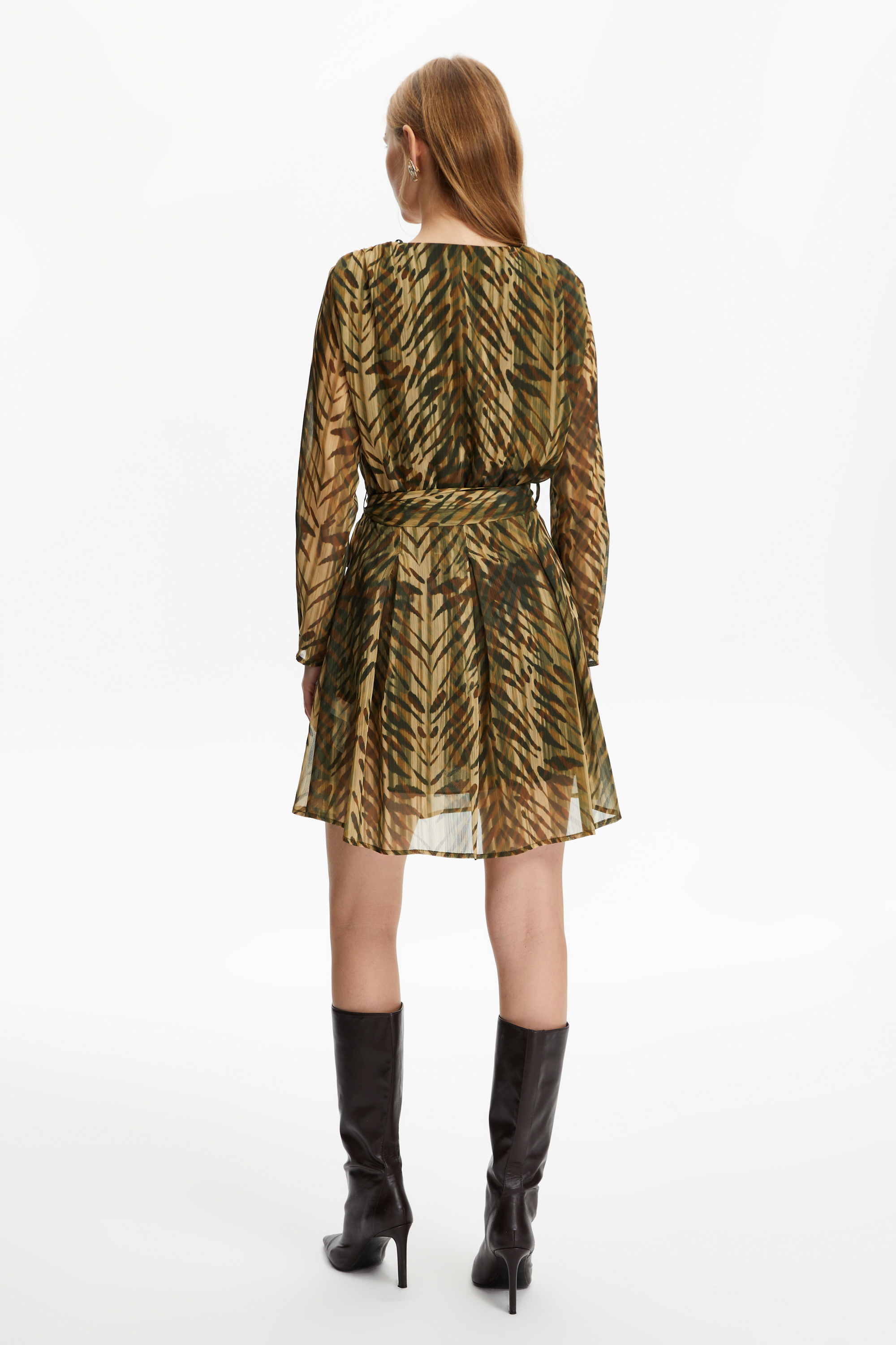 BAĞLAMA DETAYLI MİNİ KLOŞ ELBİSE