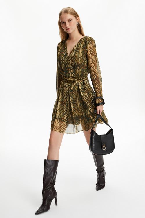  BAĞLAMA DETAYLI MİNİ KLOŞ ELBİSE