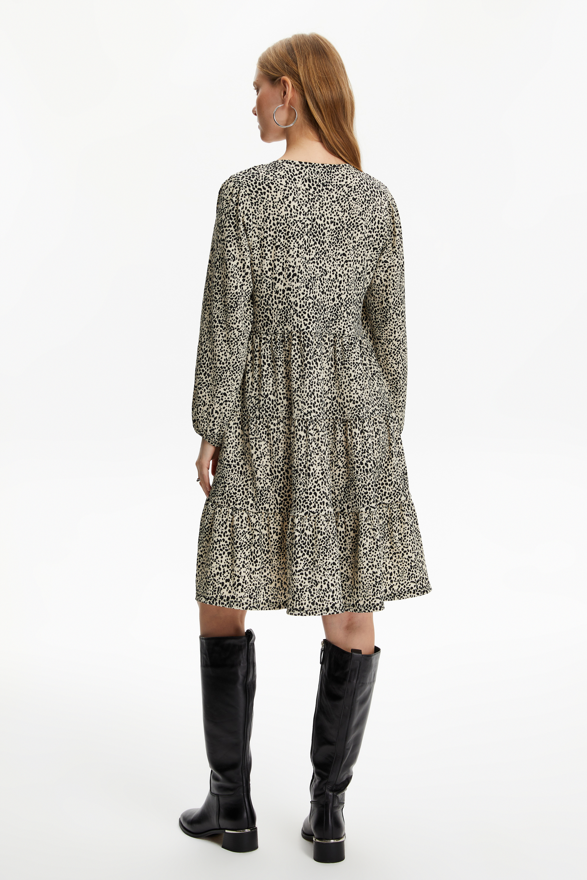 DESENLİ MİNİ KLOŞ ELBİSE