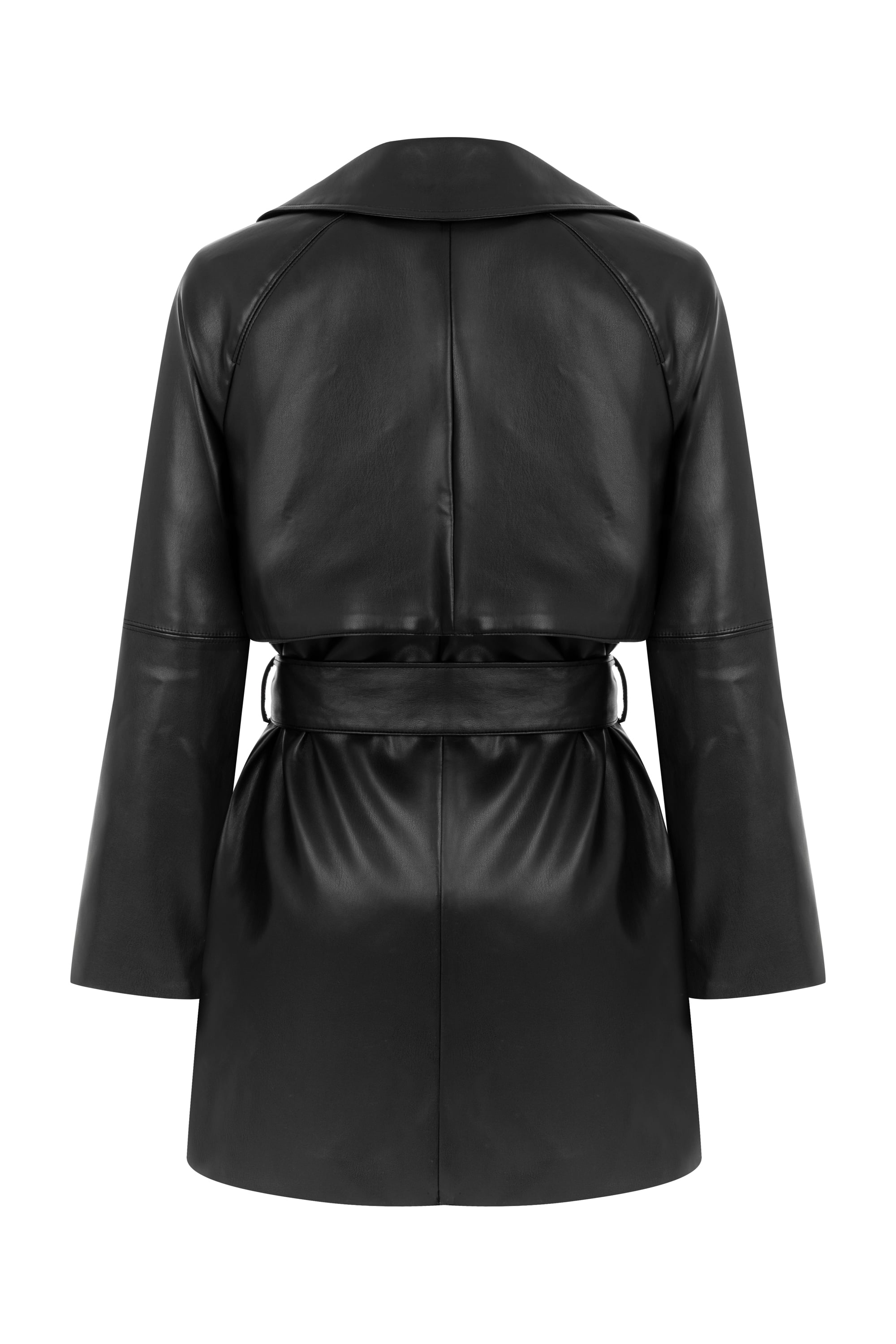 KUŞAKLI DERİ GÖRÜNÜMLÜ CEKET