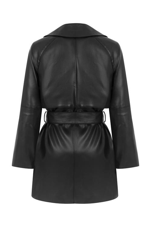  KUŞAKLI DERİ GÖRÜNÜMLÜ CEKET