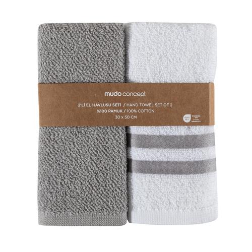 NAPLES 2'Lİ EL HAVLUSU SETİ BEYAZ GRİ 30X50