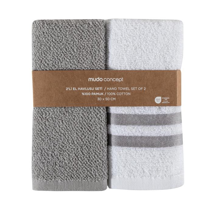 NAPLES 2'Lİ EL HAVLUSU SETİ BEYAZ GRİ 30X50