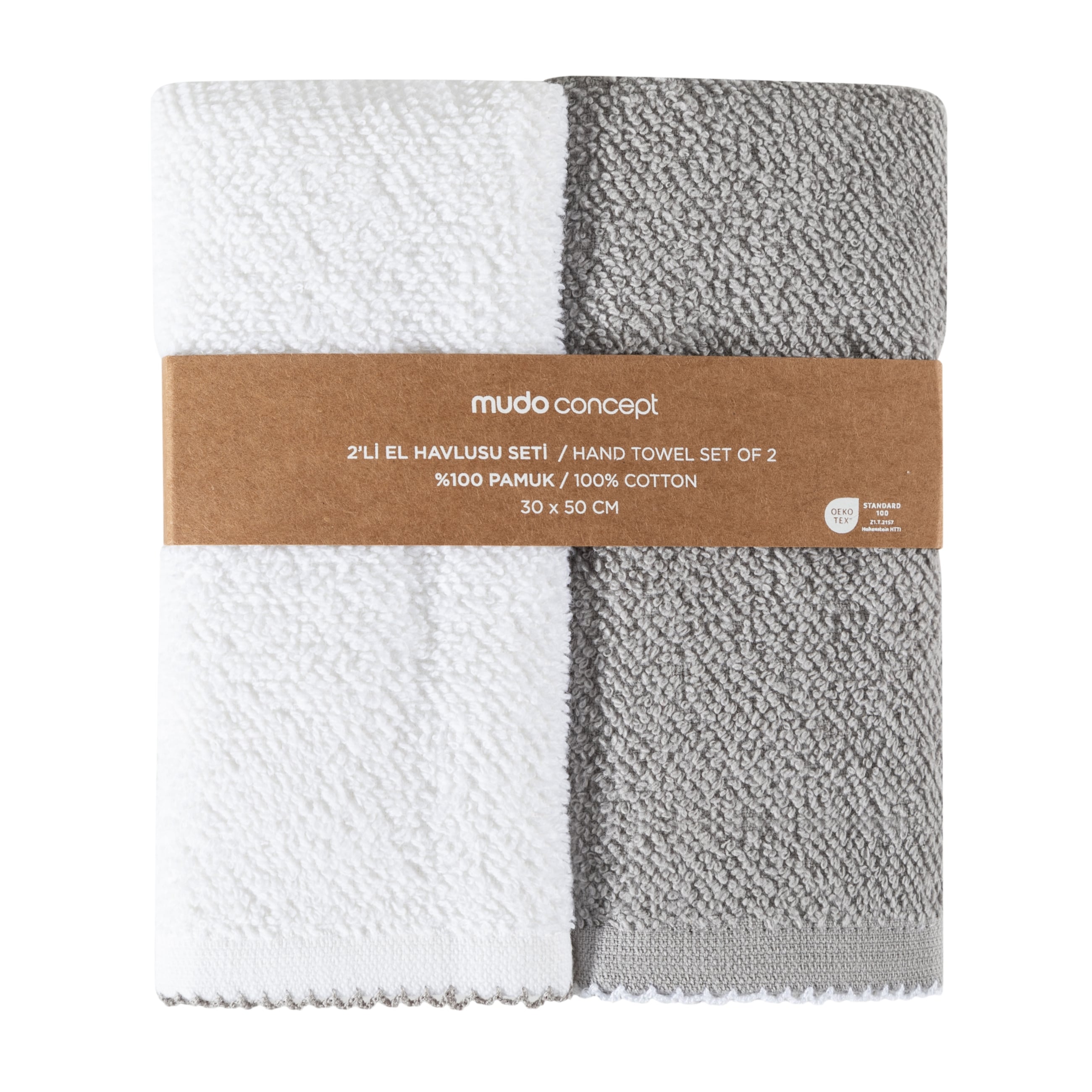 PRAHA 2'Lİ EL HAVLUSU SETİ BEYAZ GRİ 30X50