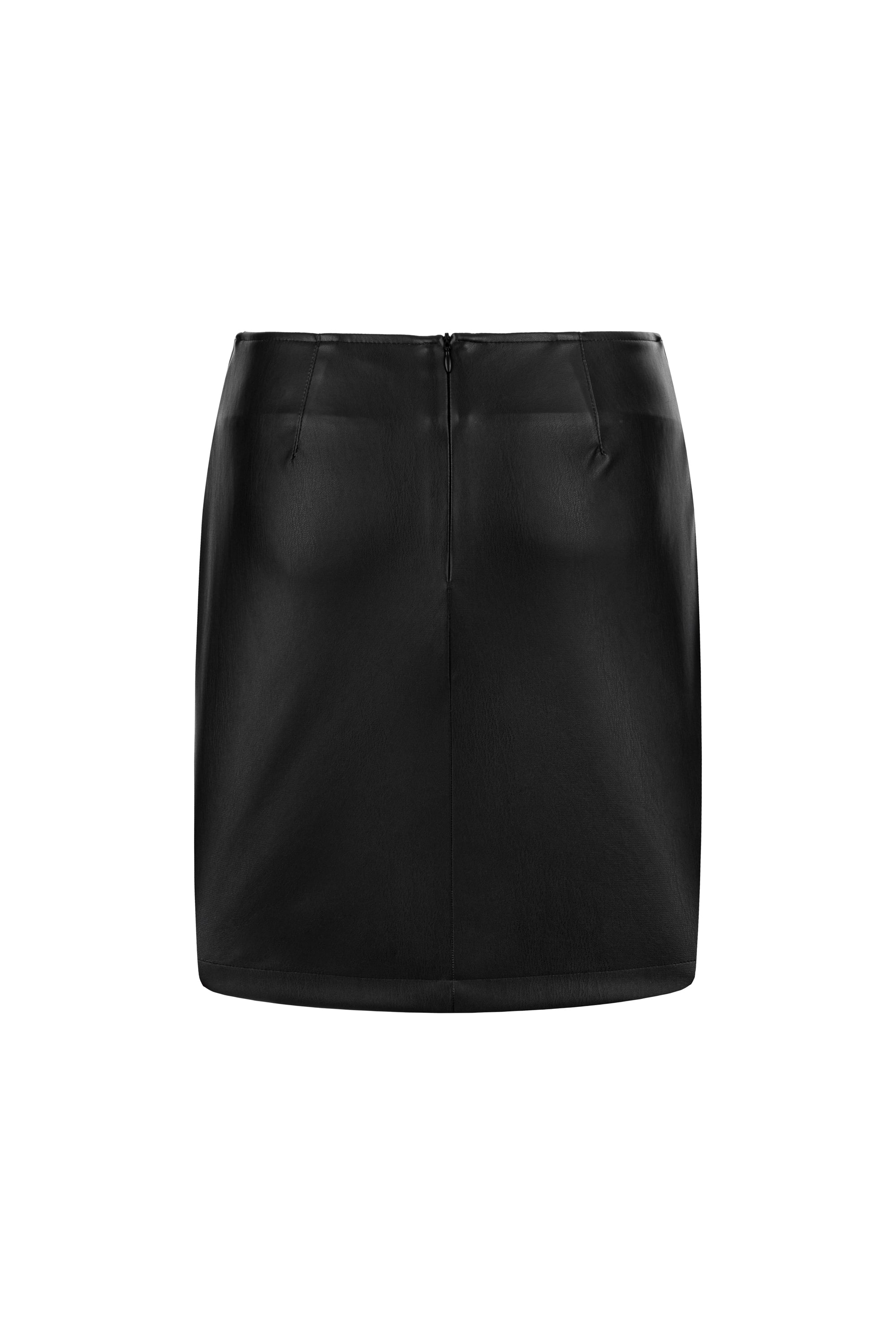 DRAPELİ DERİ GÖRÜNÜMLÜ MİNİ ETEK