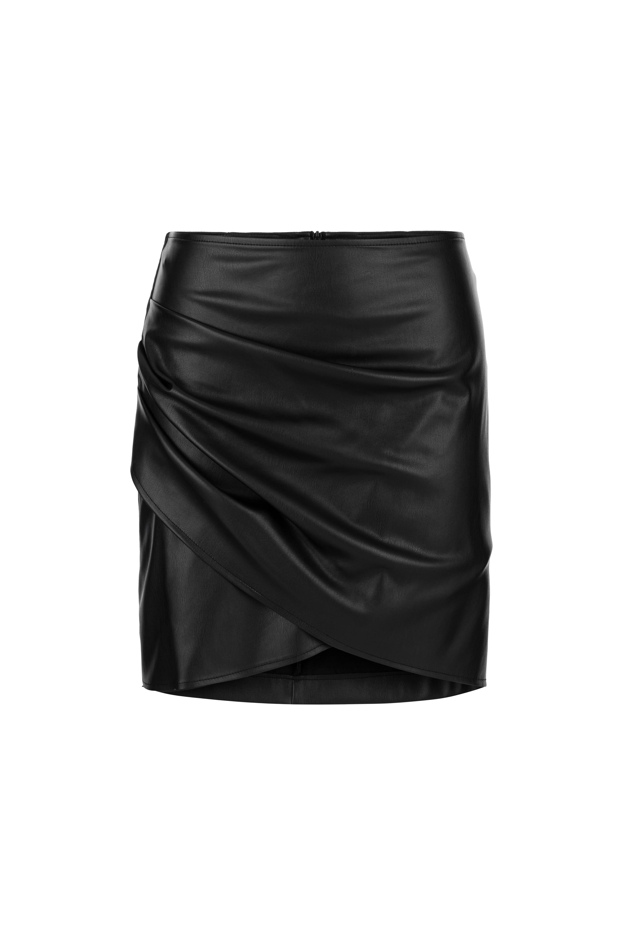 DRAPELİ DERİ GÖRÜNÜMLÜ MİNİ ETEK