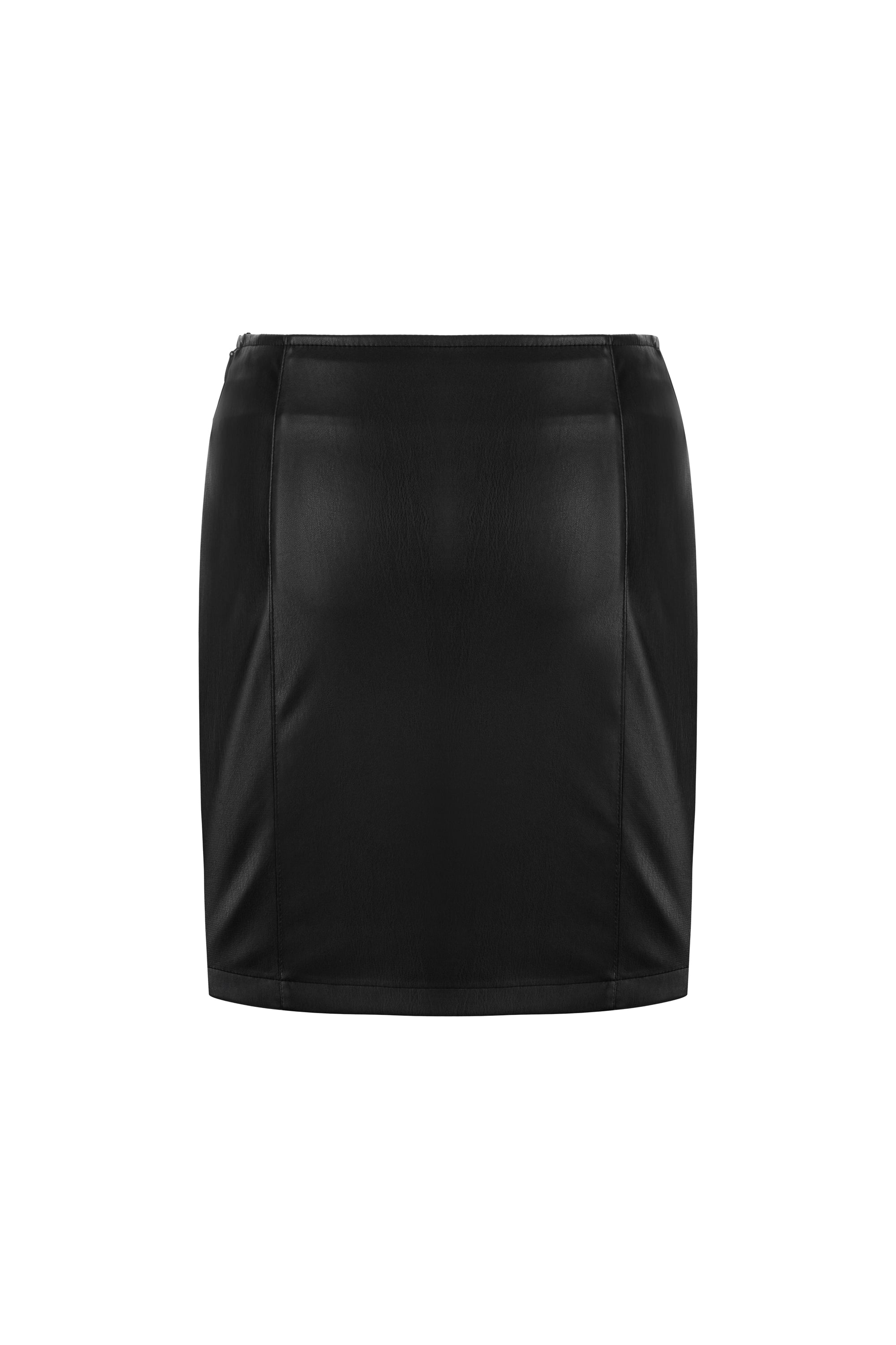 YIRTMAÇLI DERİ GÖRÜNÜMLÜ MİNİ ETEK