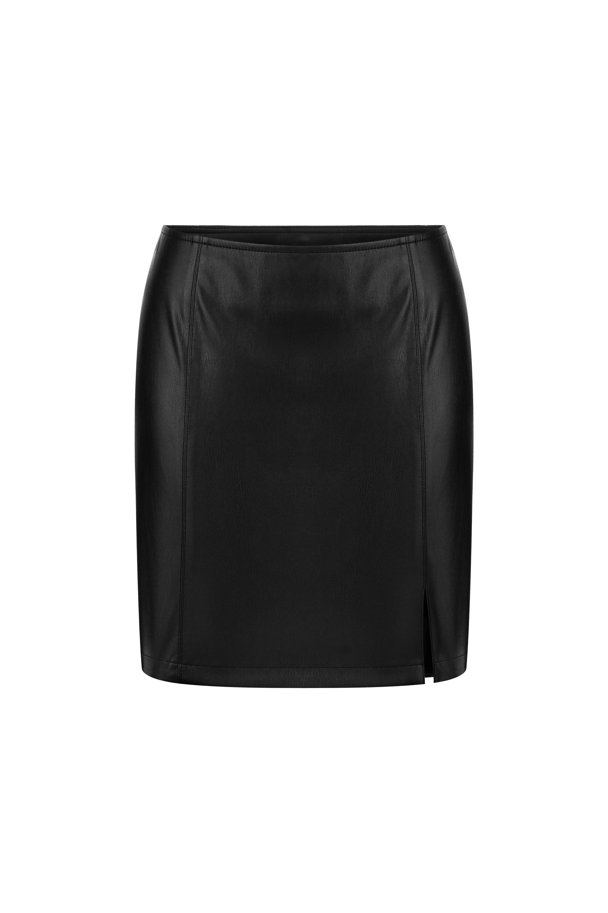 YIRTMAÇLI DERİ GÖRÜNÜMLÜ MİNİ ETEK