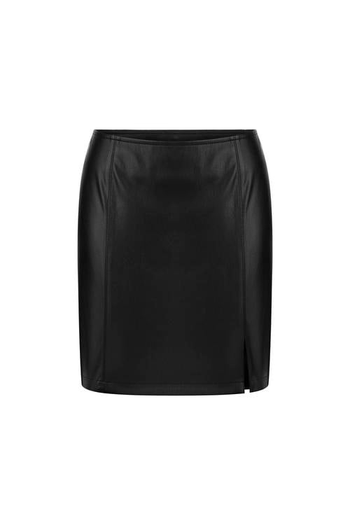  YIRTMAÇLI DERİ GÖRÜNÜMLÜ MİNİ ETEK