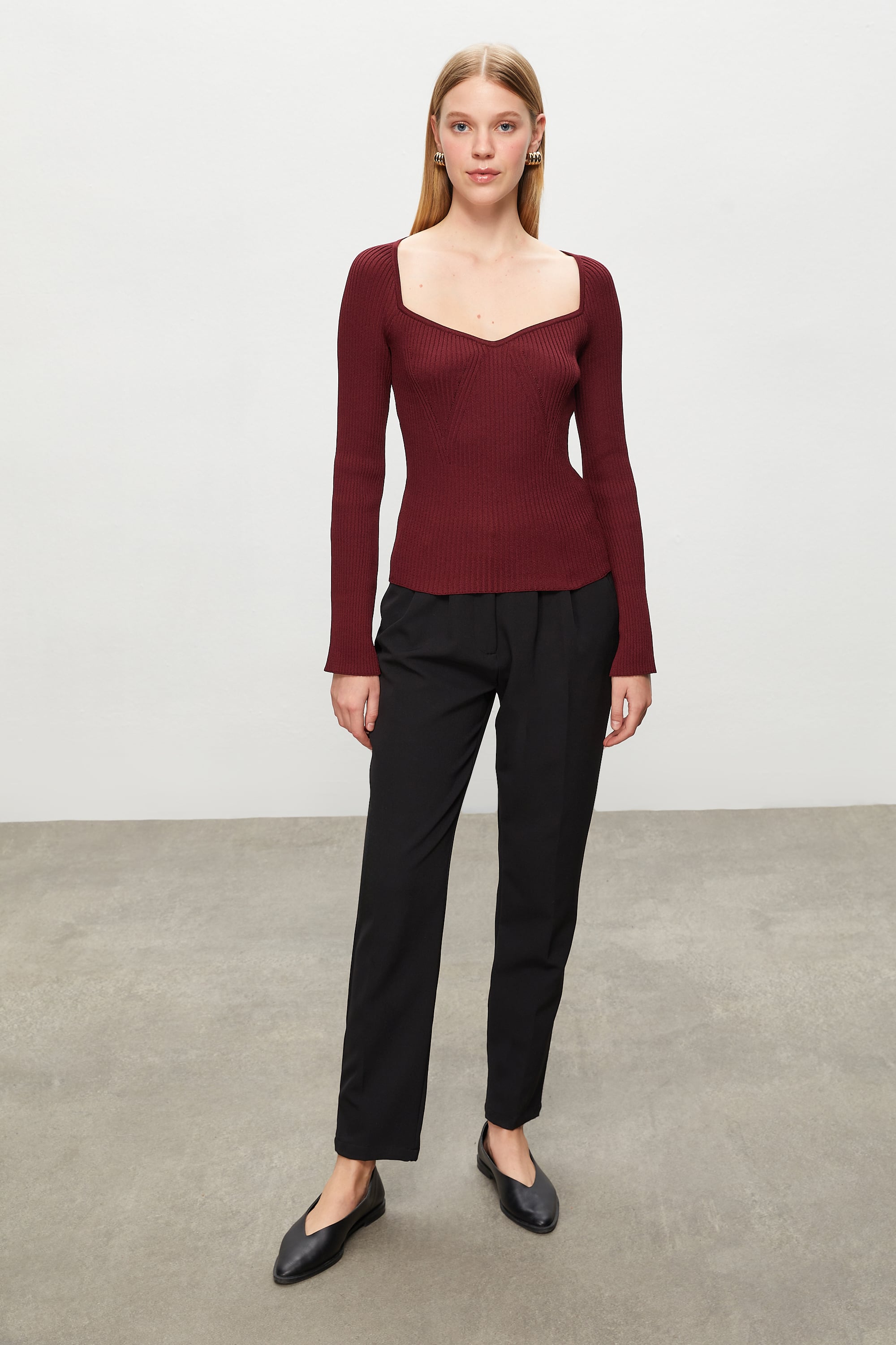 FİTİLLİ AÇIK YAKA TRİKO KAZAK