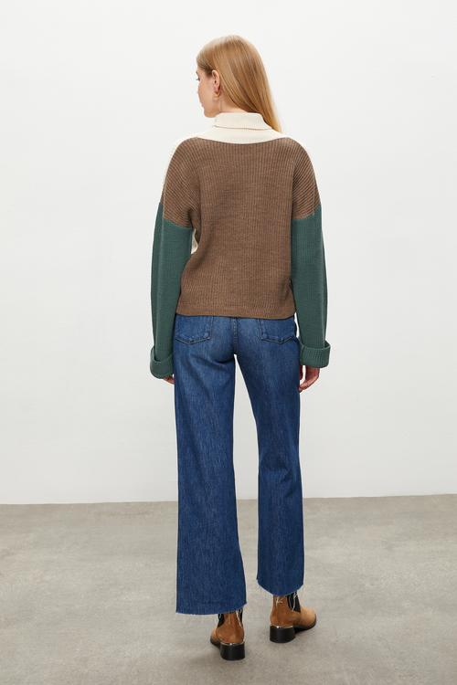  RENK BLOKLU BALIKÇI YAKA TRİKO KAZAK