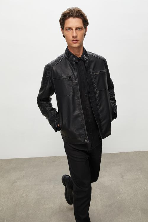  DERİ GÖRÜNÜMLÜ CASUAL CEKET