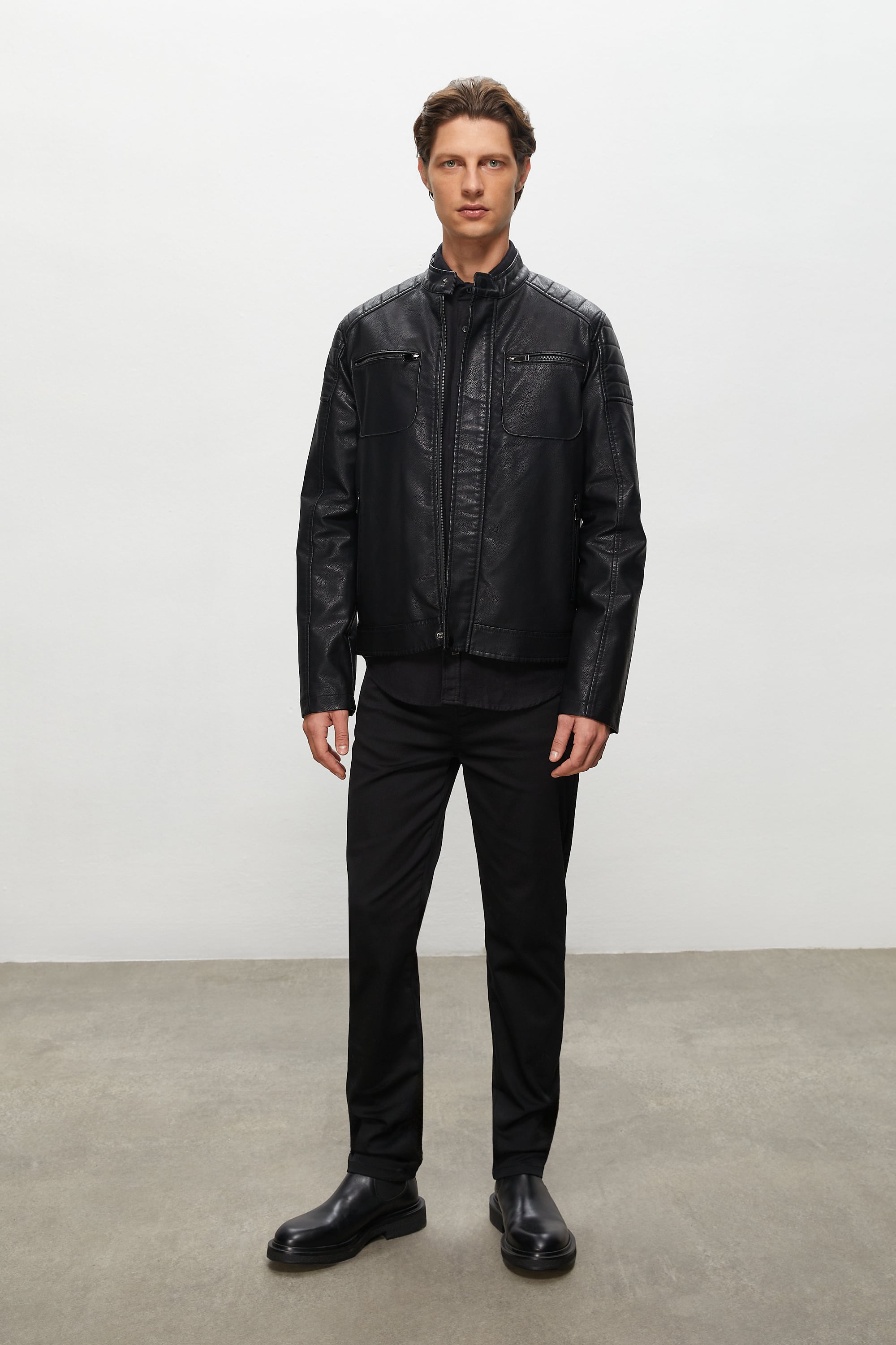 DERİ GÖRÜNÜMLÜ CASUAL CEKET