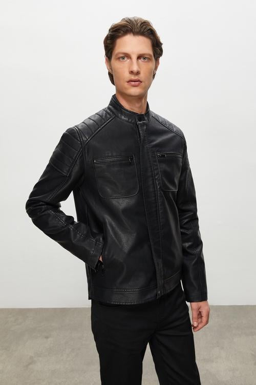  DERİ GÖRÜNÜMLÜ CASUAL CEKET