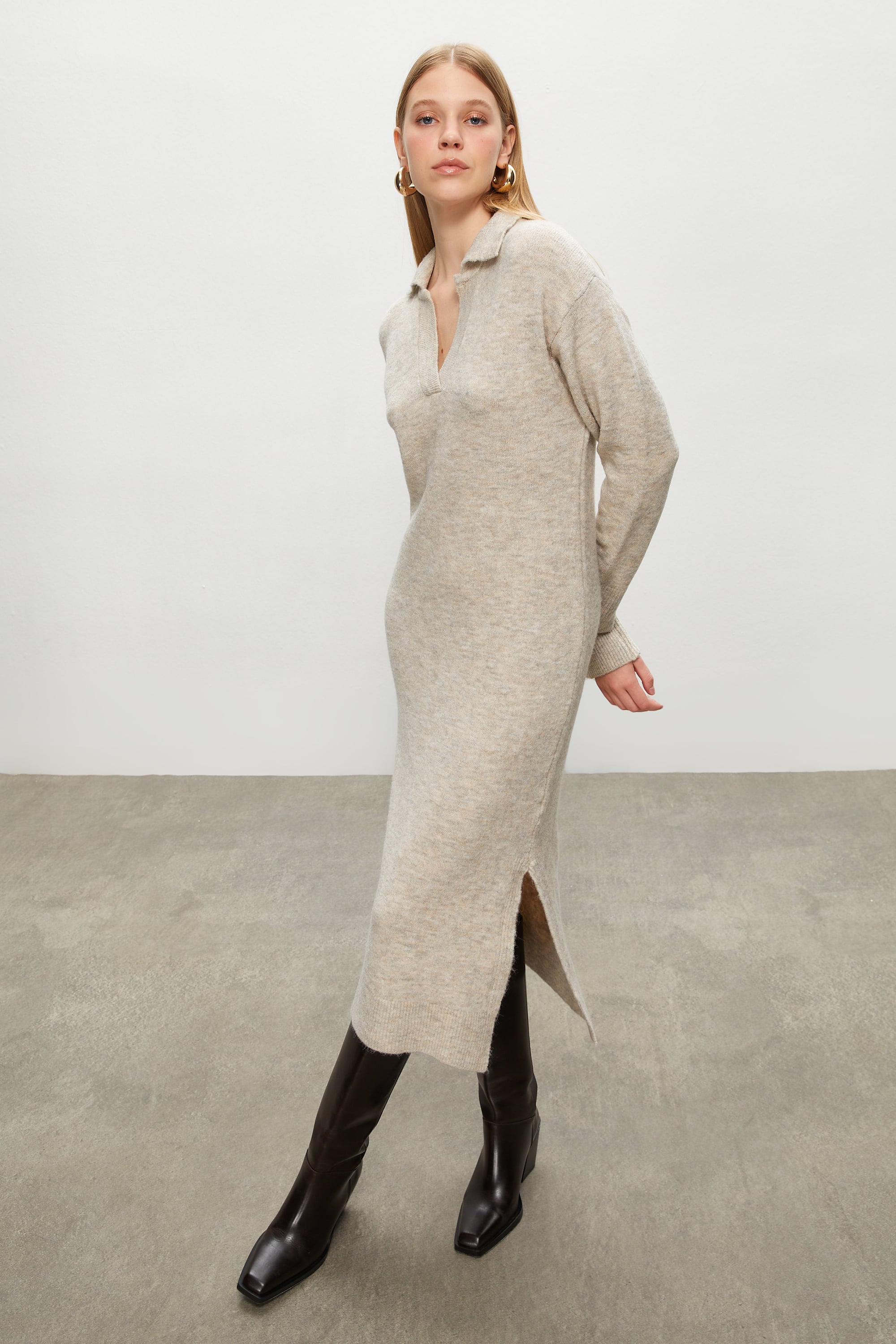 POLO YAKA MİDİ TRİKO ELBİSE