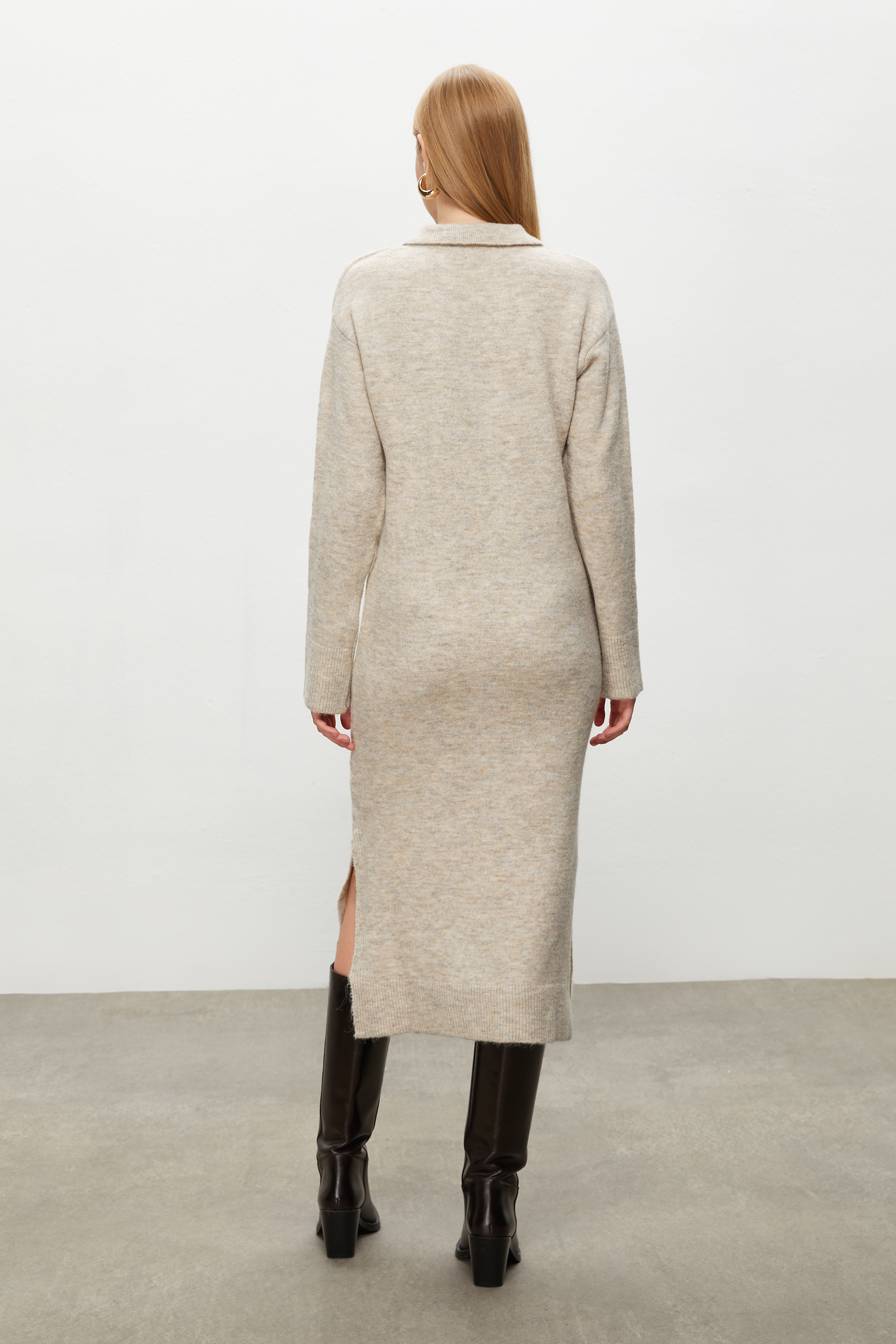 POLO YAKA MİDİ TRİKO ELBİSE