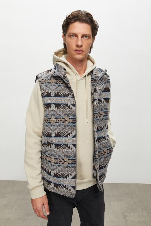  DİK YAKA JAKARLI ETNİK YELEK