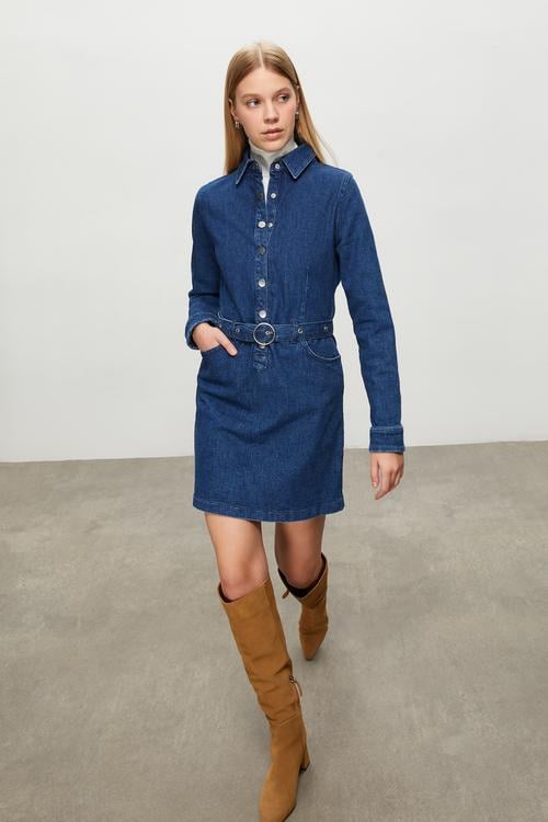  JEAN MİNİ GÖMLEK ELBİSE