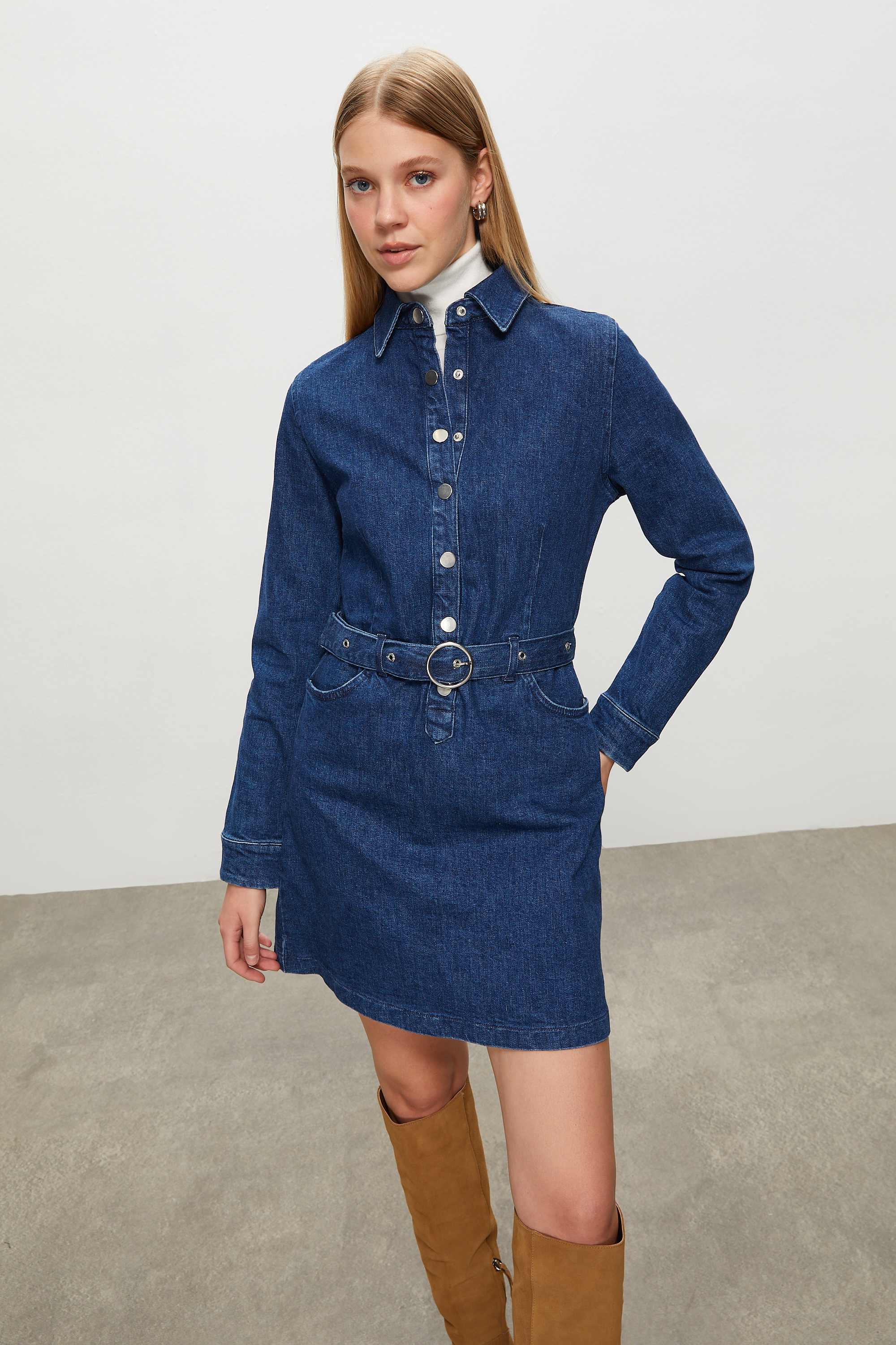 JEAN MİNİ GÖMLEK ELBİSE