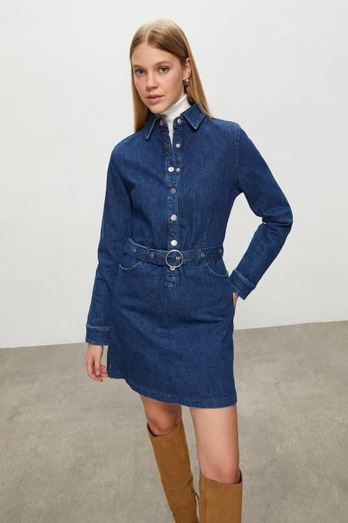  JEAN MİNİ GÖMLEK ELBİSE