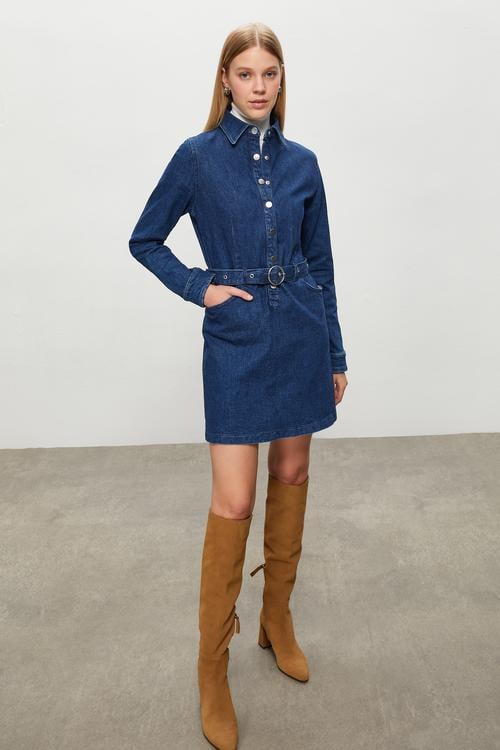  JEAN MİNİ GÖMLEK ELBİSE