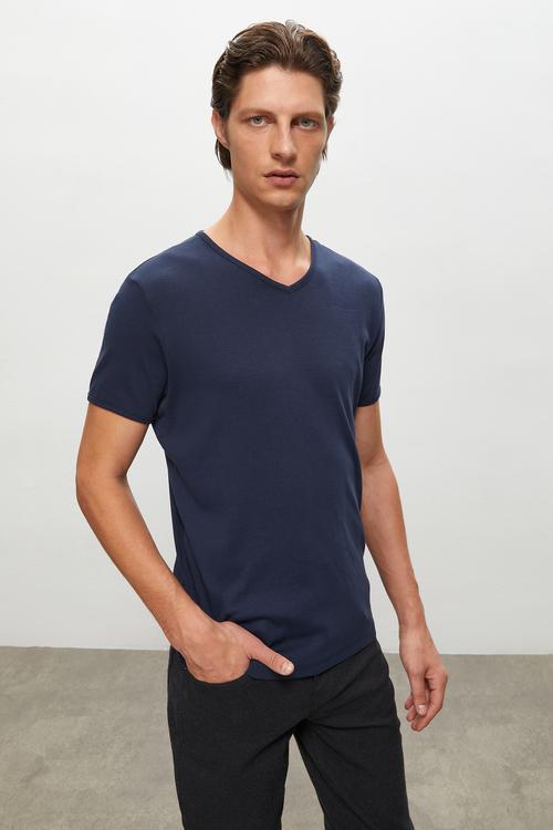  V YAKA KISA KOLLU T-SHIRT