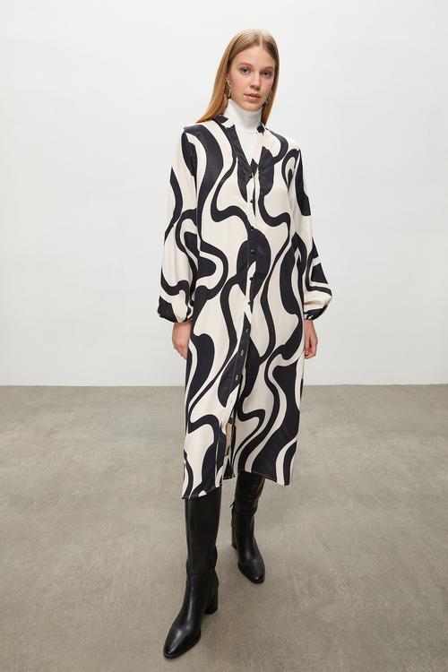  DESENLİ MİDİ GÖMLEK ELBİSE