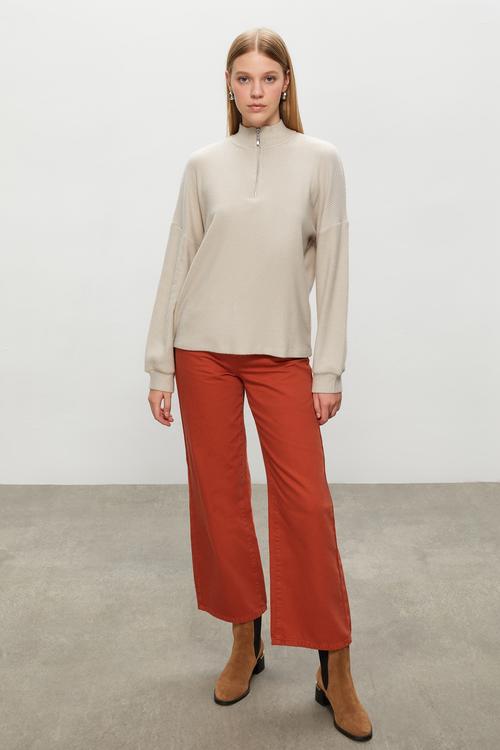  DİK YAKA FERMUARLI SWEATSHIRT