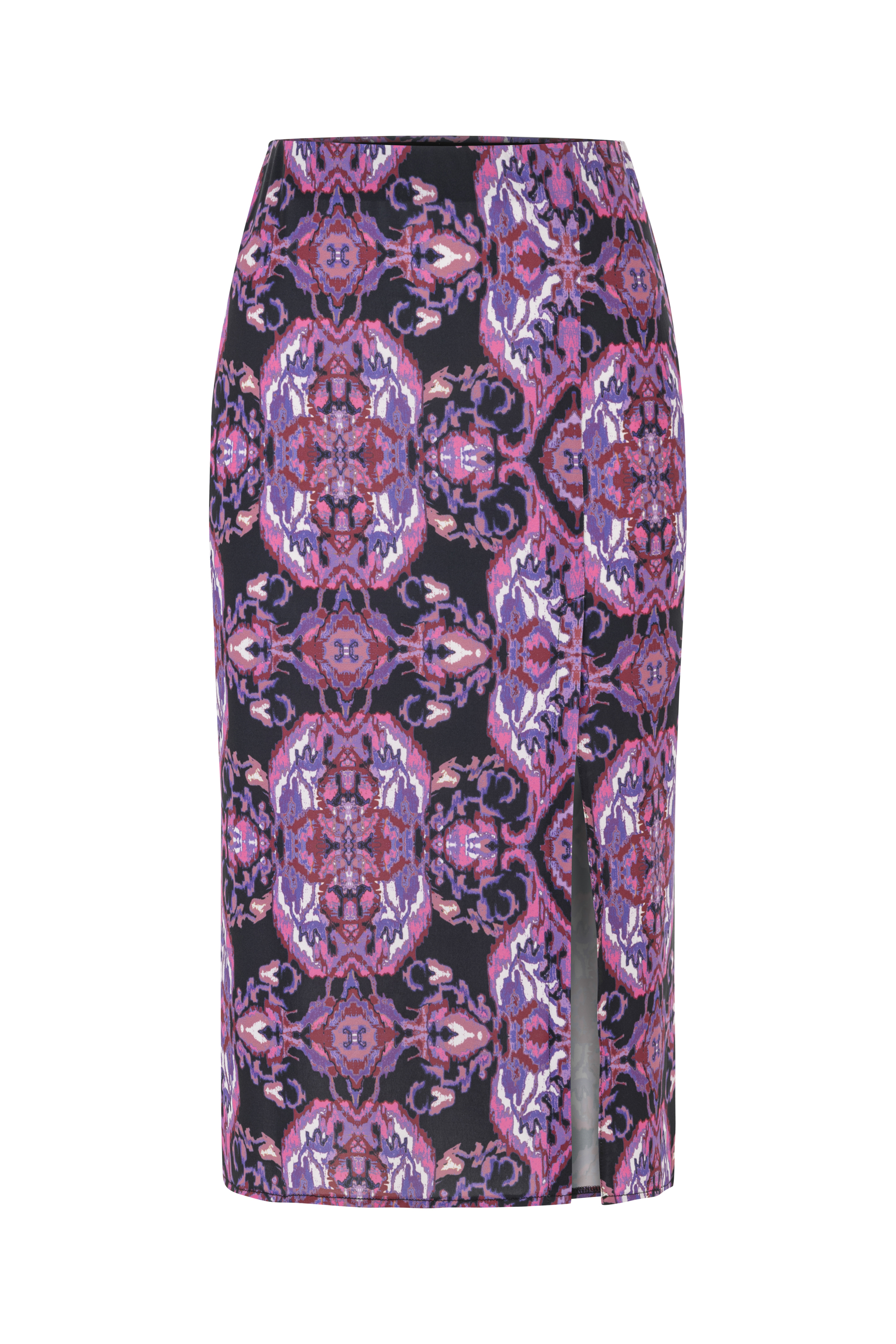 ETNİK DESENLİ YIRTMAÇLI MİDİ ETEK