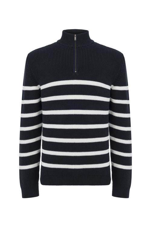  ÇİZGİLİ YARIM FERMUARLI DİK YAKA TRİKO KAZAK