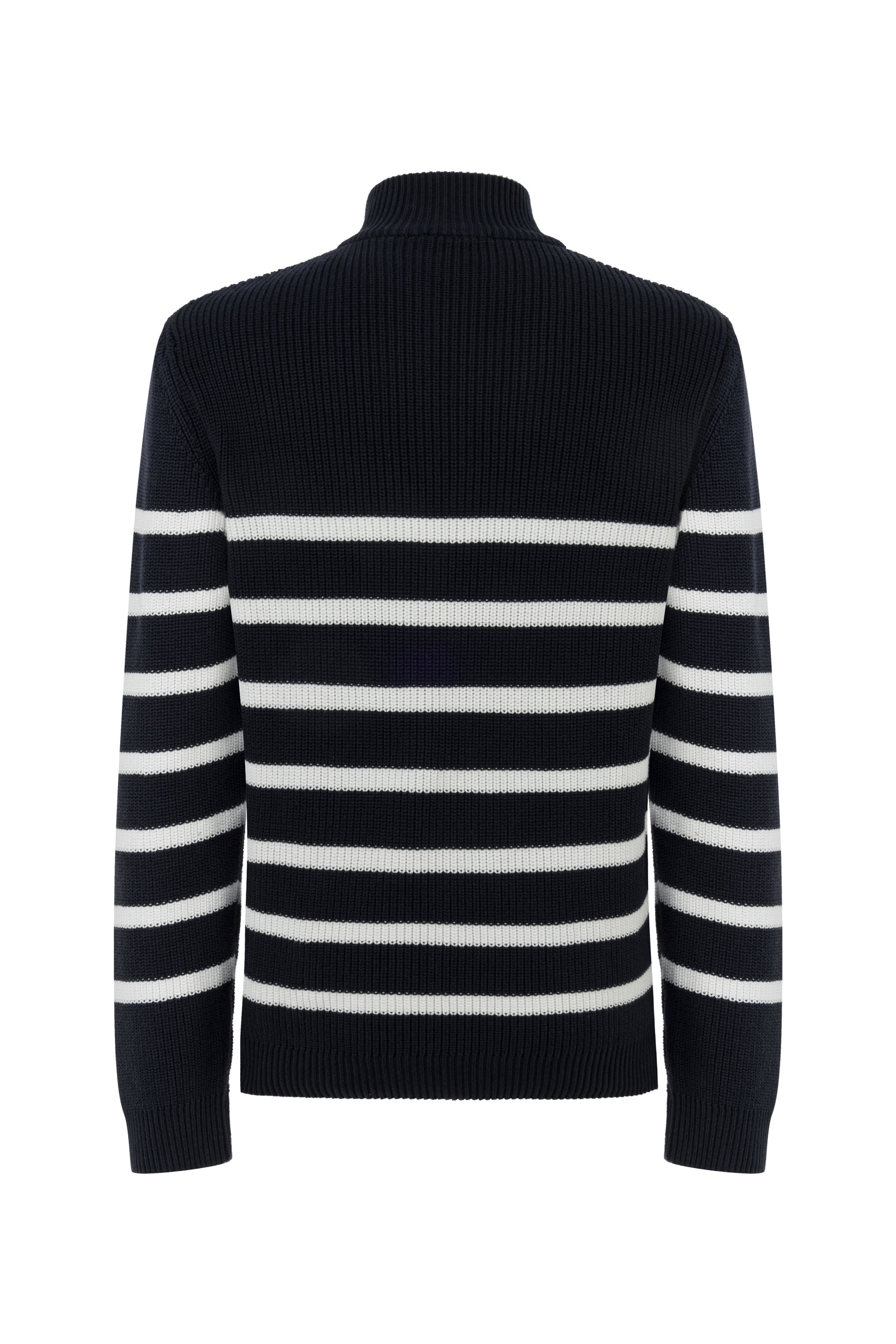 ÇİZGİLİ YARIM FERMUARLI DİK YAKA TRİKO KAZAK