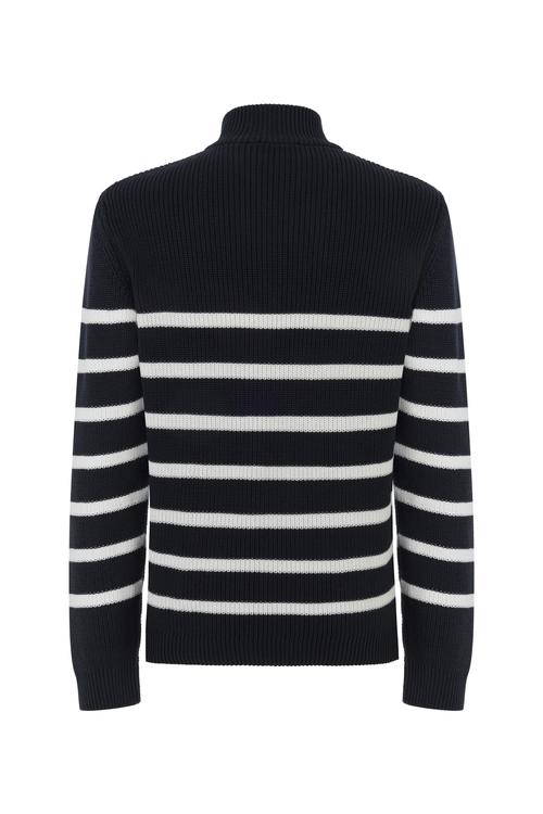  ÇİZGİLİ YARIM FERMUARLI DİK YAKA TRİKO KAZAK