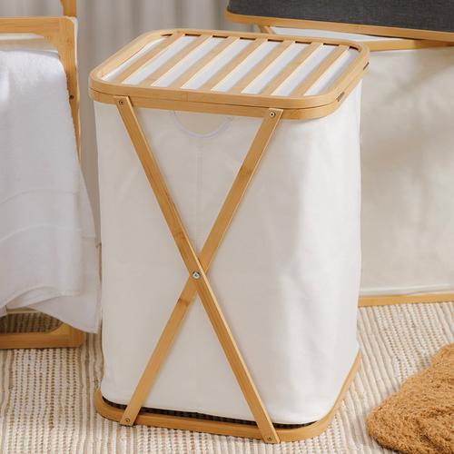  CAVALLA KAPAKLI BAMBU BEYAZ ÇAMAŞIR SEPETİ 40X40X57,8