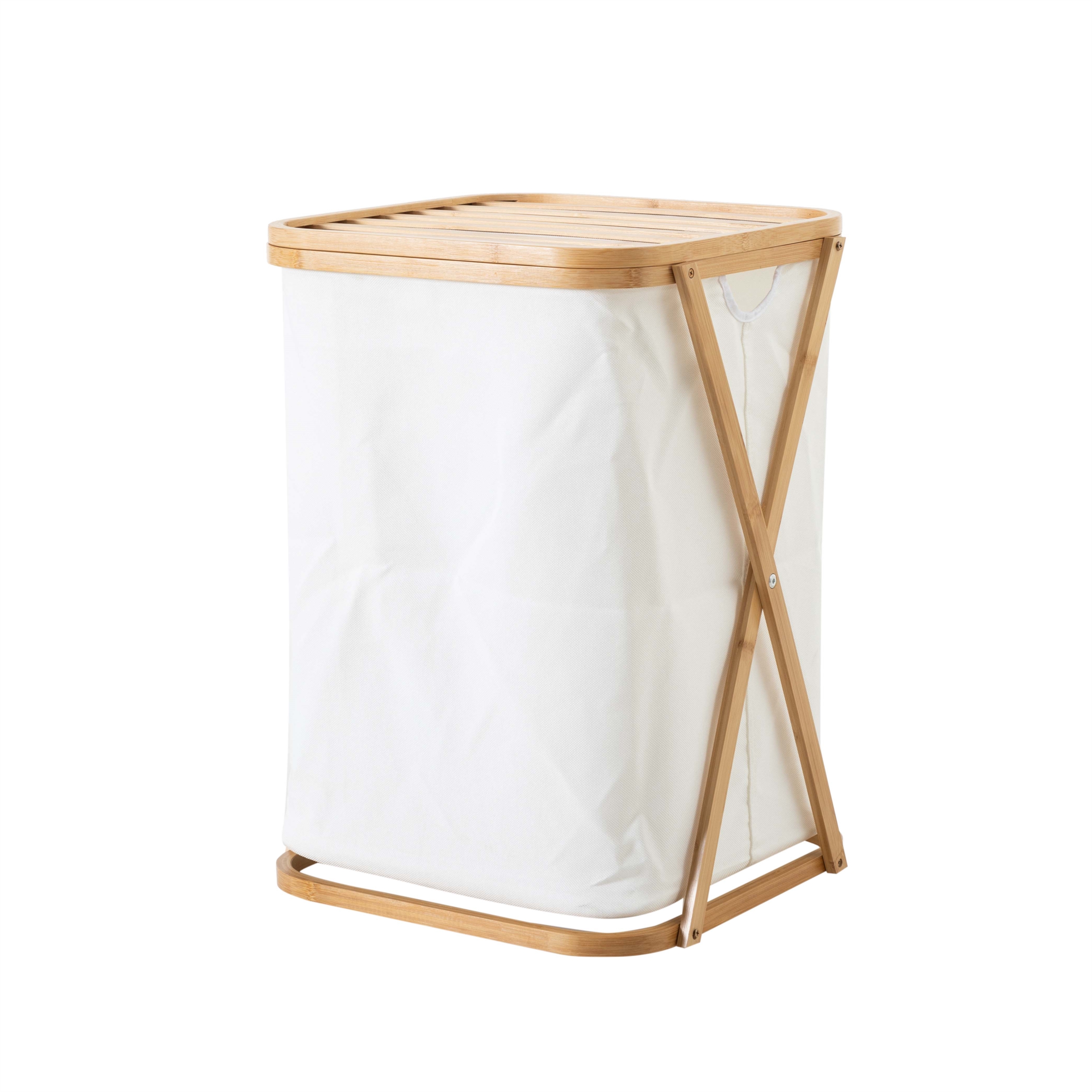 CAVALLA KAPAKLI BAMBU BEYAZ ÇAMAŞIR SEPETİ 40X40X57,8