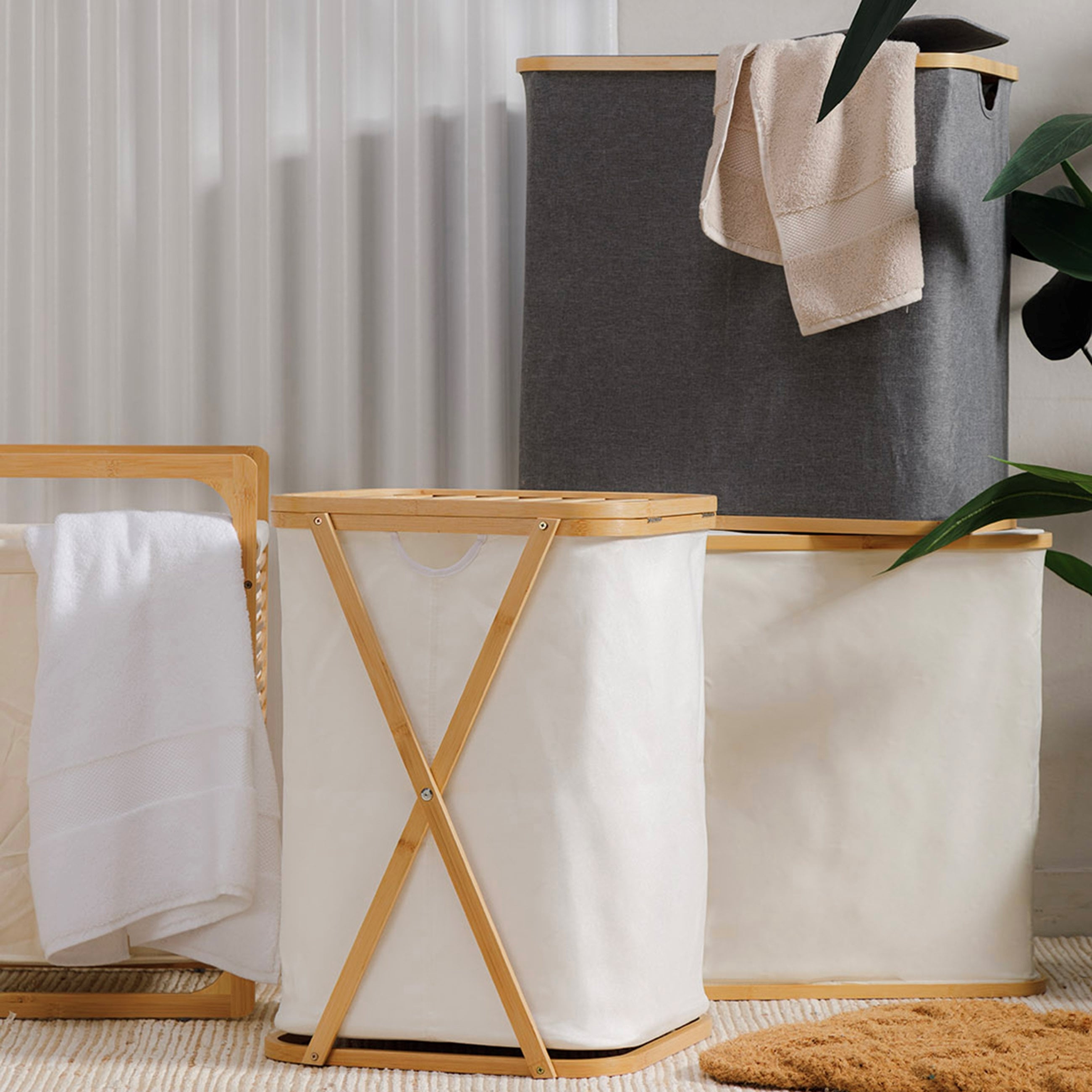 MEKONG BAMBU 2'Lİ ÇAMAŞIR SEPETİ BEYAZ 33x54X53