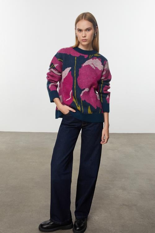  ÇİÇEKLİ TRİKO KAZAK