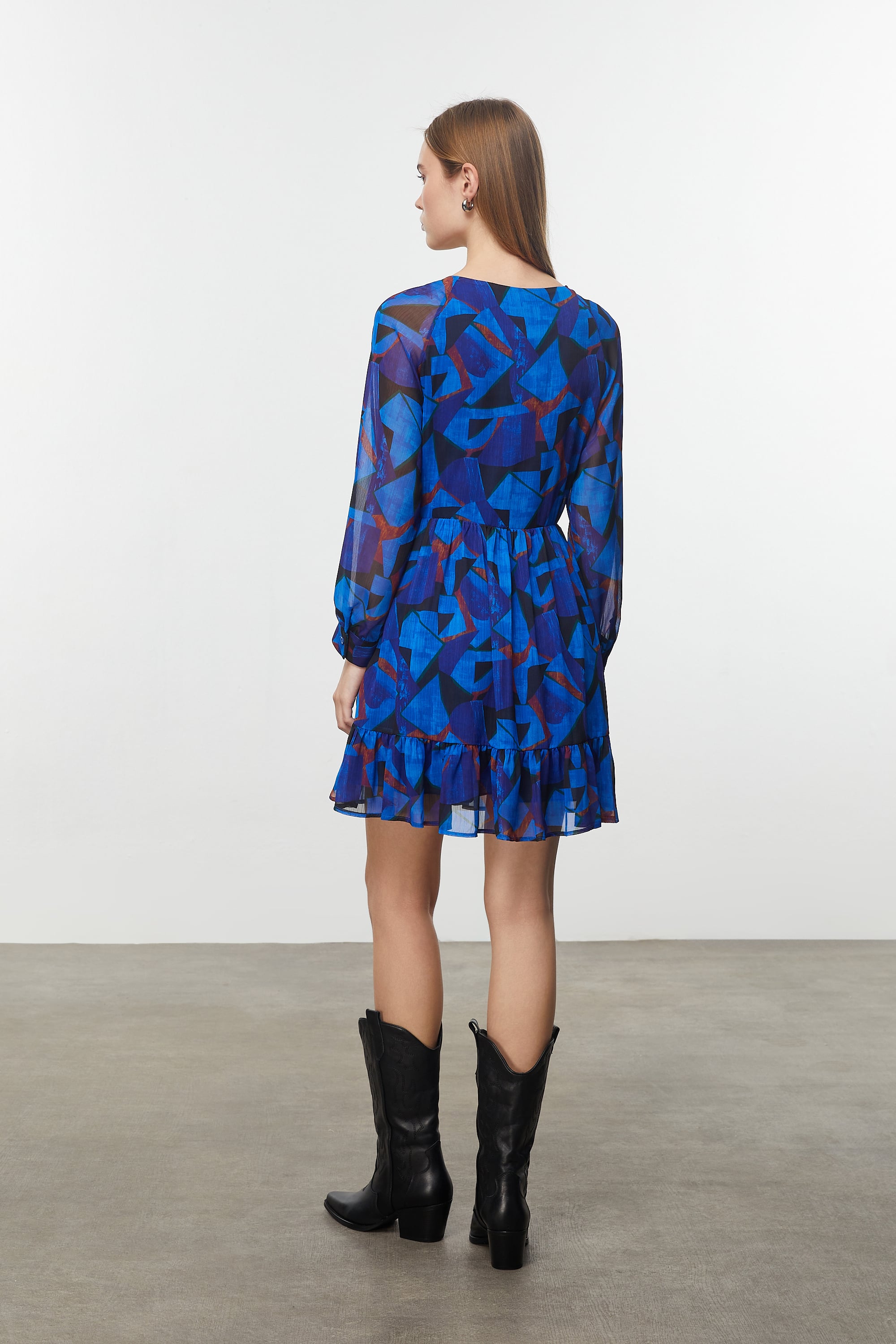 BASKILI A FORM MİNİ KLOŞ ELBİSE