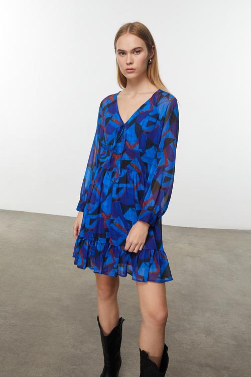  BASKILI A FORM MİNİ KLOŞ ELBİSE