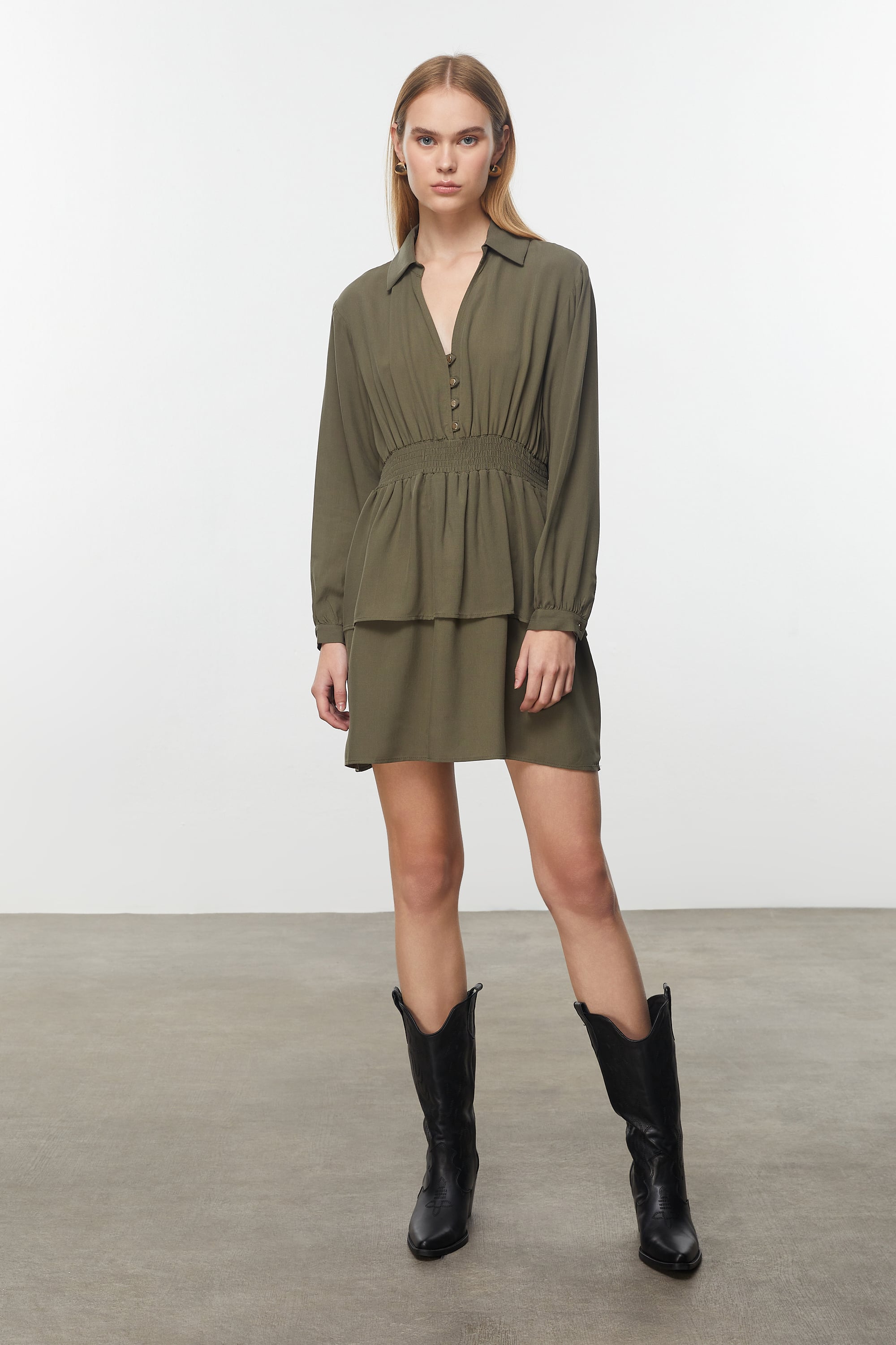 LİYOSEL KARIŞIMLI MİNİ KLOŞ ELBİSE