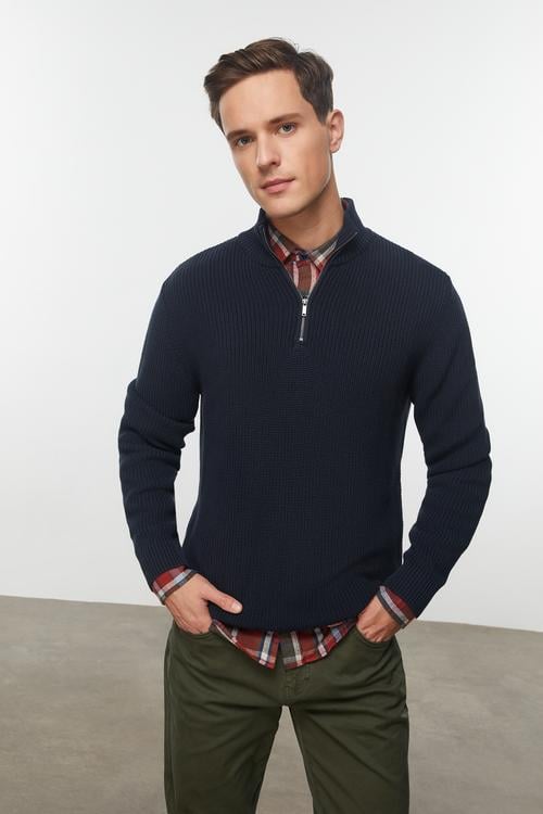  YARIM FERMUARLI DİK YAKA TRİKO KAZAK