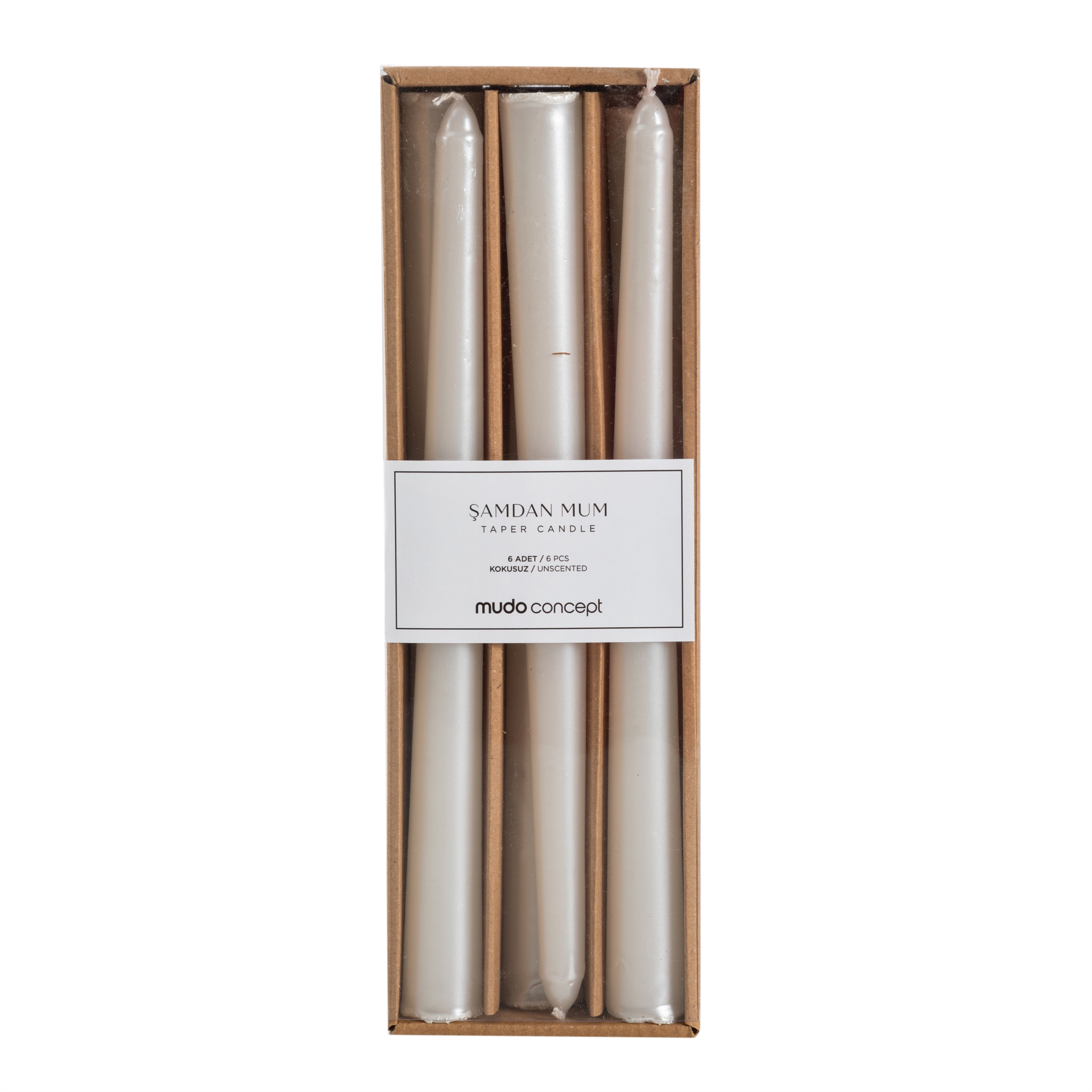 6LI ŞAMDAN MUM SEDEF BEYAZ 25CM