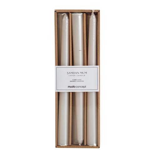  6LI ŞAMDAN MUM SEDEF BEYAZ 25CM