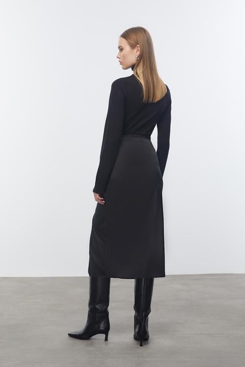  DRAPELİ YIRTMAÇLI MİDİ ETEK