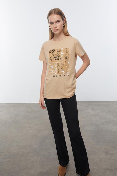  ÇİÇEK BASKILI KISA KOLLU T-SHIRT