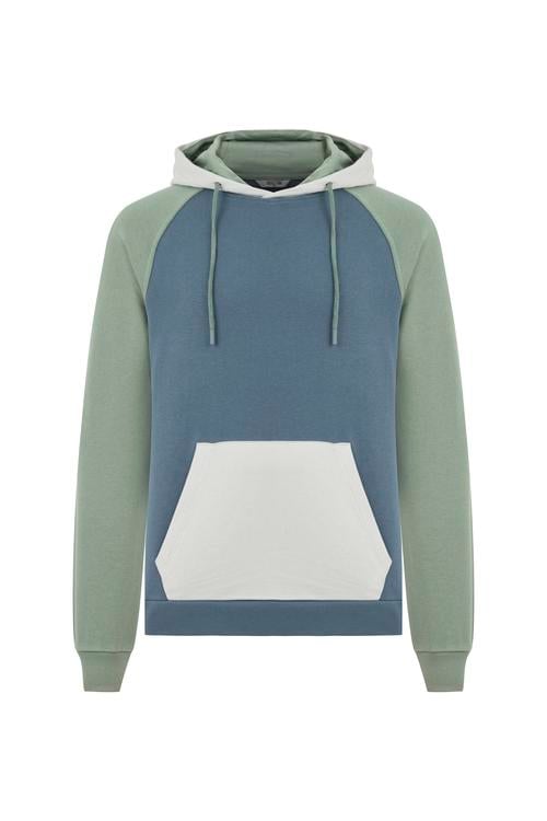  RENK BLOKLU KAPÜŞONLU SWEATSHIRT