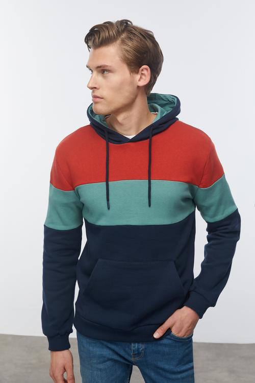  RENK BLOKLU KAPÜŞONLU SWEATSHIRT