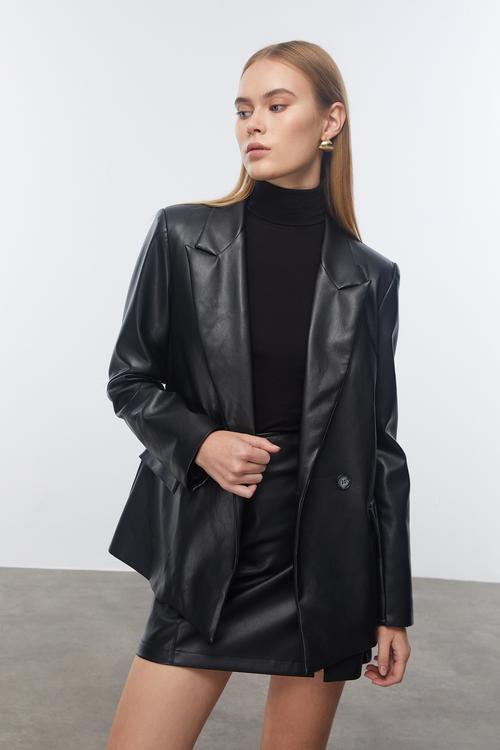  DERİ GÖRÜNÜMLÜ BLAZER CEKET